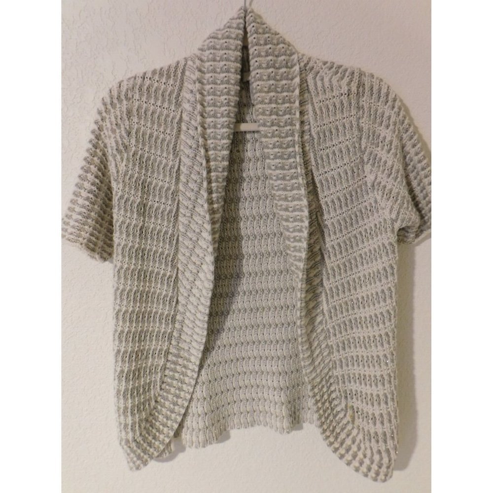 Chicos Size 1 Women'sMedium Open Front Short Sleeve Sparkle Sweater